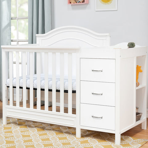 DaVinci Baby Charlie 4-in-1 Mini Convertible Crib & Changer with Mini Toddler Bed Conversion Kit (White) & Contour Changing Pad