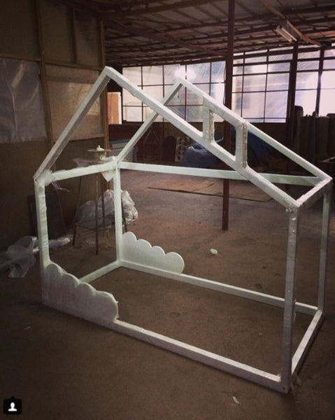 Made-to-Order Asymmetrical House Bed with Chimney on Clouds