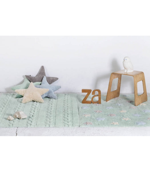 Lorena Canals Tricolor Stars Soft Mint Washable Rug