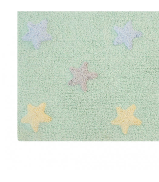 Lorena Canals Tricolor Stars Soft Mint Washable Rug