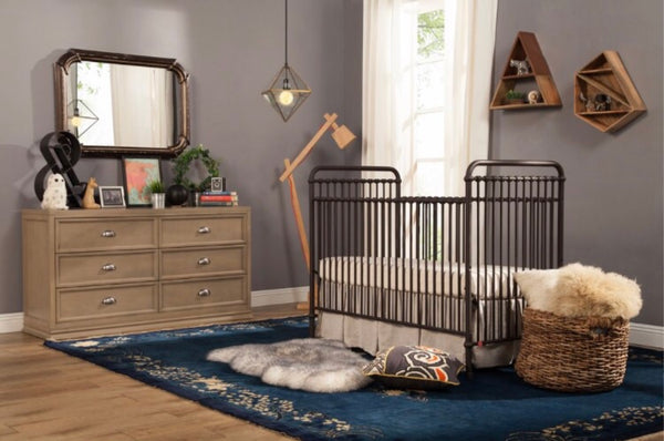 Abigail 3-in-1 convertible crib (Vintage Iron) with toddler rail