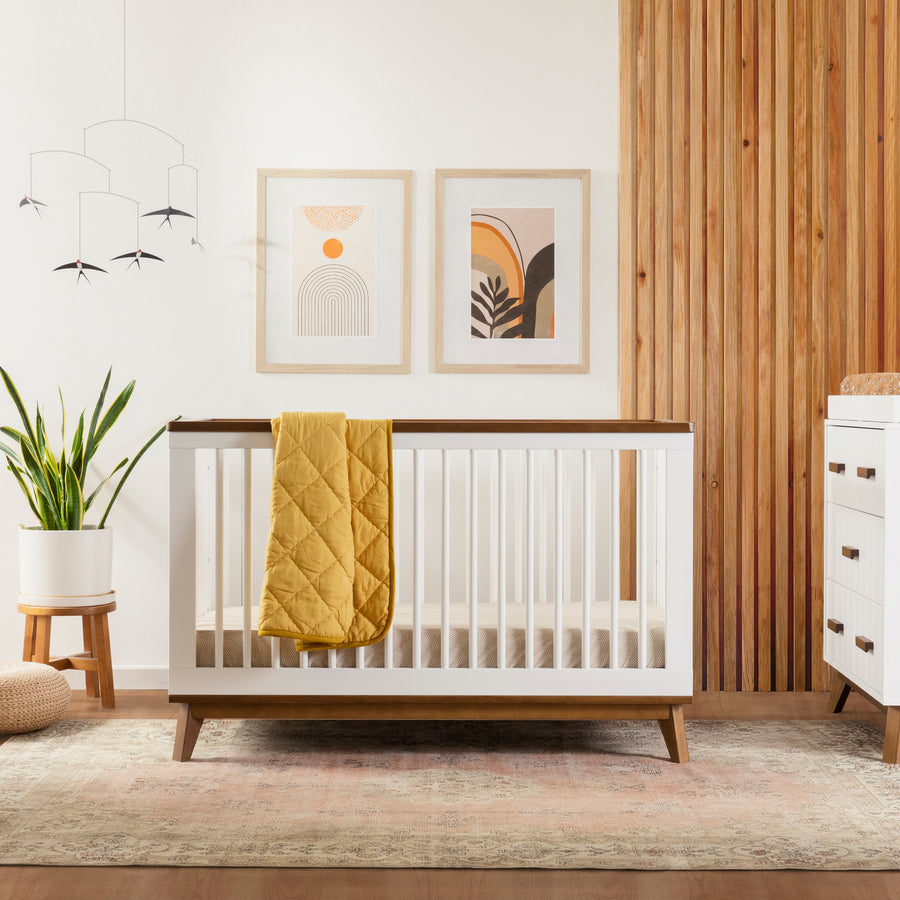 Scoot 3-in-1 Convertible Crib with Toddler Bed Conversion Kit (White/Walnut)