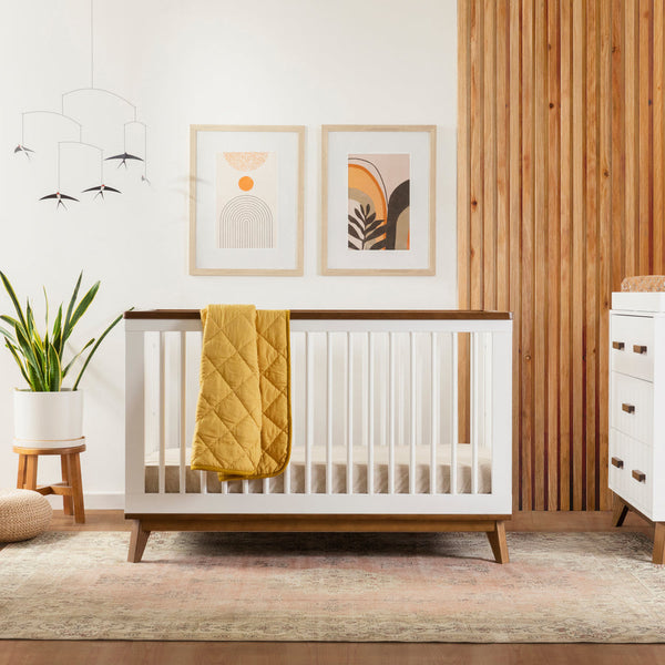 Scoot 3-in-1 Convertible Crib with Toddler Bed Conversion Kit (White/Walnut)