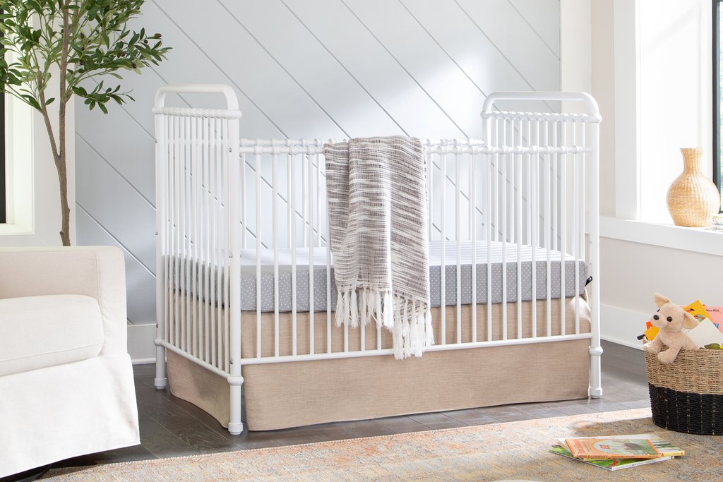 Abigail 3-in-1 convertible crib (Washed White) with toddler rail