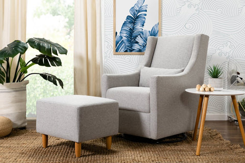 Toco Swivel Glider with Ottoman in eco-performance fabric water repellent stain resistant (Grey Tweed)
