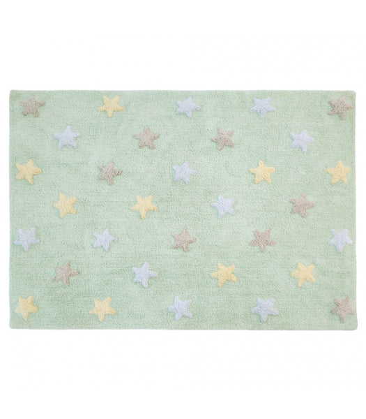 Lorena Canals Tricolor Stars Soft Mint Washable Rug