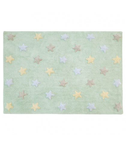 Lorena Canals Tricolor Stars Soft Mint Washable Rug