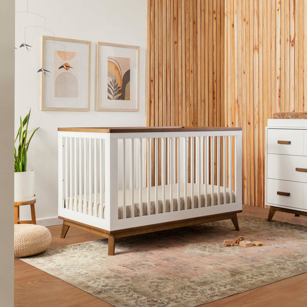 Scoot 3-in-1 Convertible Crib with Toddler Bed Conversion Kit (White/Walnut)