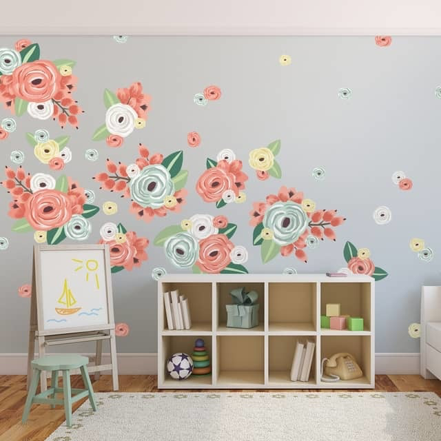 Graphic Flower Clusters (Coral, Mint & Peach)