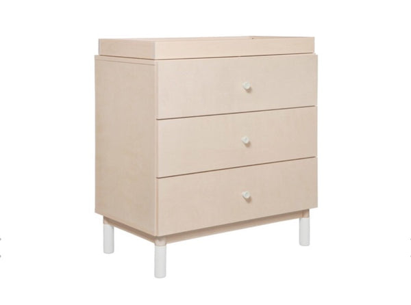 Gelato 3 Drawer Dresser with Removable Changing Tray (Washed Natural - White Feet) and Pure 31" Contour Changing Pad