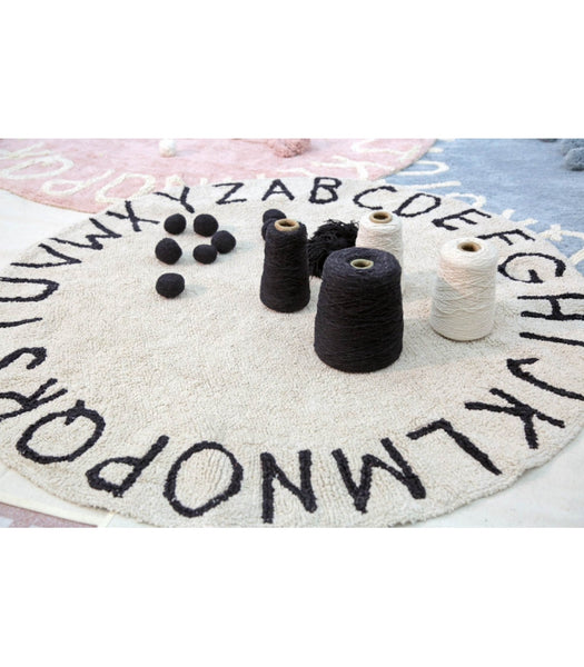 Lorena Canals Round ABC Natural - Black Washable Rug