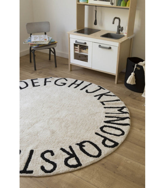 Lorena Canals Round ABC Natural - Black Washable Rug